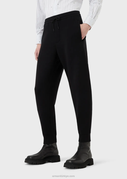 erkekler Armani çift ​​jarse koşucular siyah T8HD1417