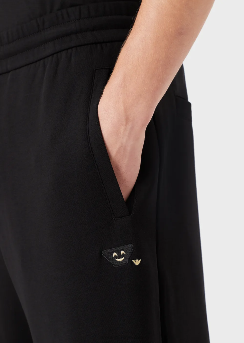 erkekler Armani çift ​​jarse koşucular siyah T8HD1441