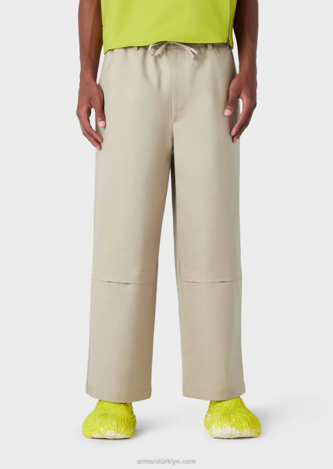 erkekler Armani ip kemerli çift gabardin pantolon bej T8HD1491