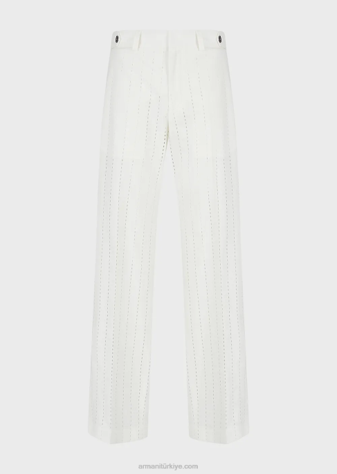 erkekler Armani çizgili delikli keten chinos beyaz T8HD1457