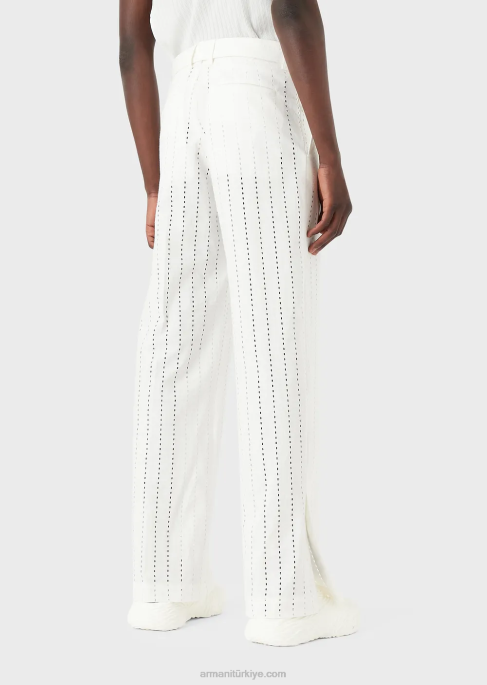 erkekler Armani çizgili delikli keten chinos beyaz T8HD1457