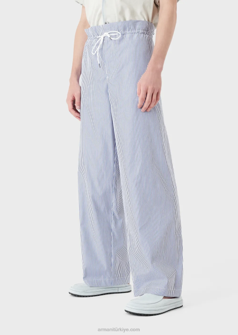 erkekler Armani çizgili poplin ipli pantolon çizgili T8HD1489