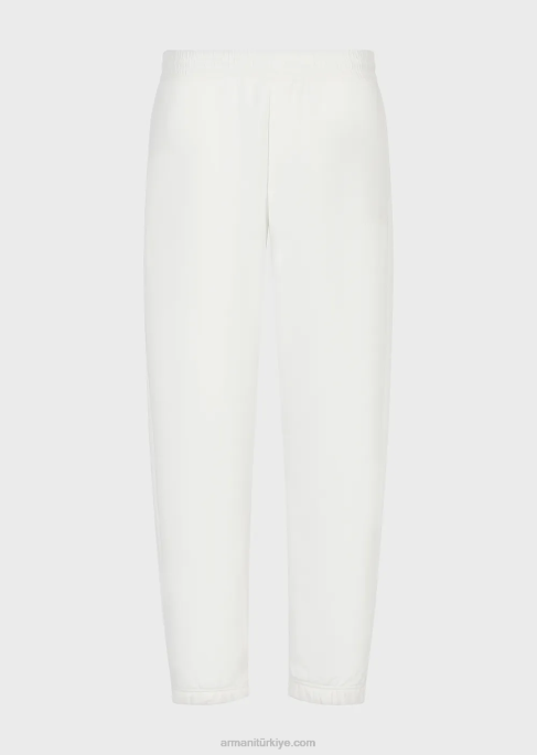 erkekler Armani kalın kauçuk logolu ağır jarse pantolon beyaz T8HD1422