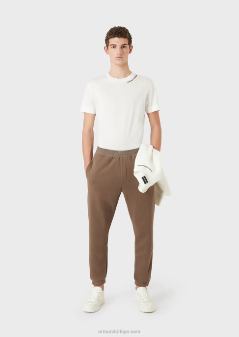 erkekler Armani kalın kauçuk logolu ağır jarse pantolon kahverengi T8HD1423