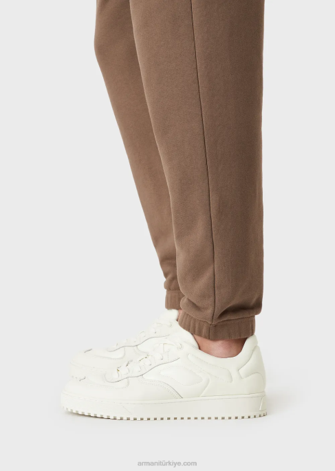 erkekler Armani kalın kauçuk logolu ağır jarse pantolon kahverengi T8HD1423