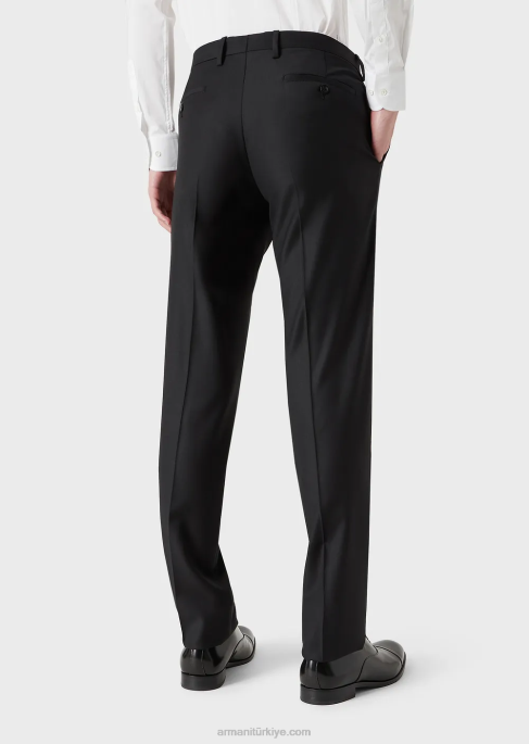 erkekler Armani kamgarn bakir yün, buruşuk pantolon siyah T8HD1450