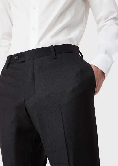 erkekler Armani kamgarn bakir yün, buruşuk pantolon siyah T8HD1450