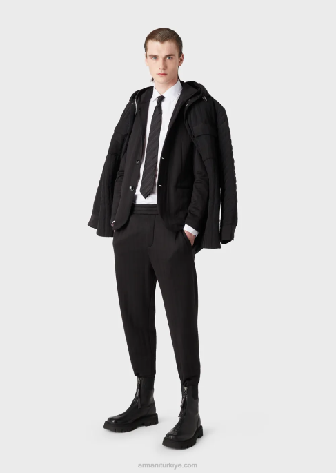 erkekler Armani kapitone jarse joggers siyah T8HD1428