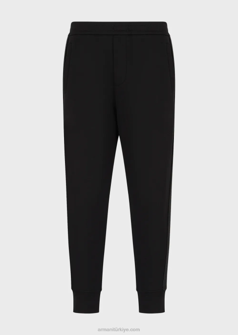 erkekler Armani logo şeritli çift jarse pantolon siyah T8HD1438