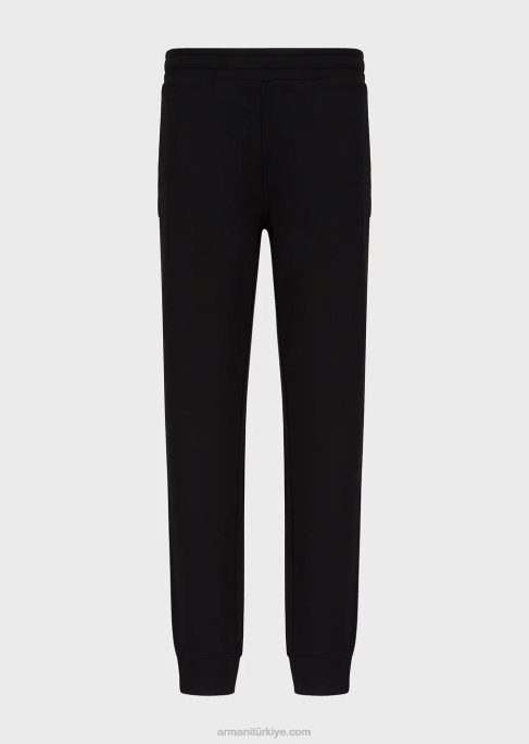 erkekler Armani modal karışımlı jarse polar jogger pantolon siyah T8HD1508