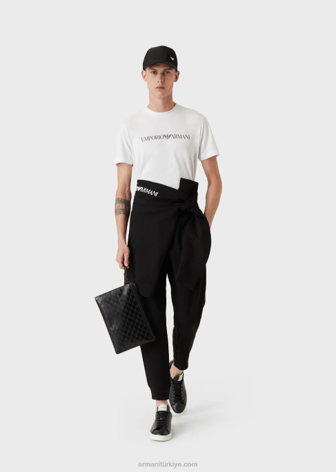 erkekler Armani modal karışımlı jarse polar jogger pantolon siyah T8HD1508