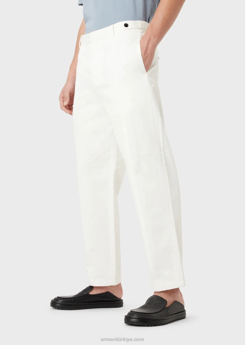 erkekler Armani nervürlü pamuklu saten chino beyaz T8HD1482
