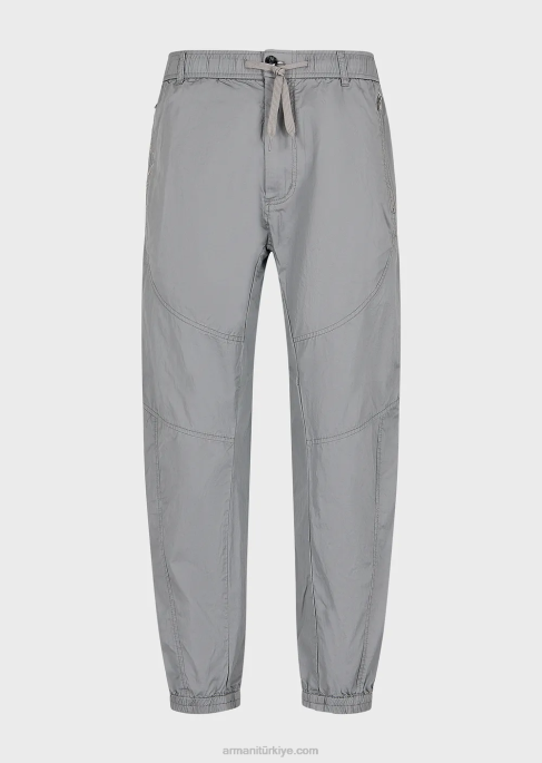 erkekler Armani paçası lastikli pima poplin oval paça pantolon açık gri T8HD1472