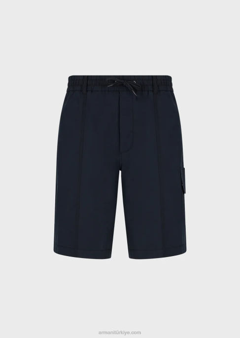 erkekler Armani pima poplin büzgülü kargo şortu lacivert T8HD1479