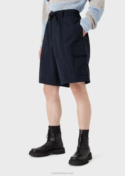 erkekler Armani pima poplin büzgülü kargo şortu lacivert T8HD1479