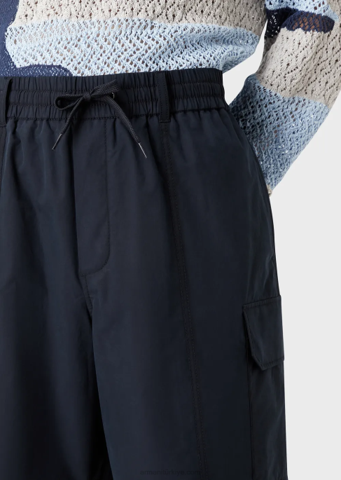 erkekler Armani pima poplin büzgülü kargo şortu lacivert T8HD1479