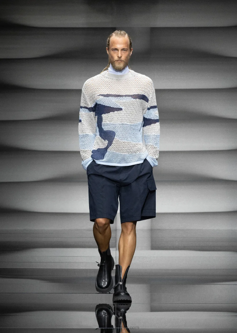 erkekler Armani pima poplin büzgülü kargo şortu lacivert T8HD1479