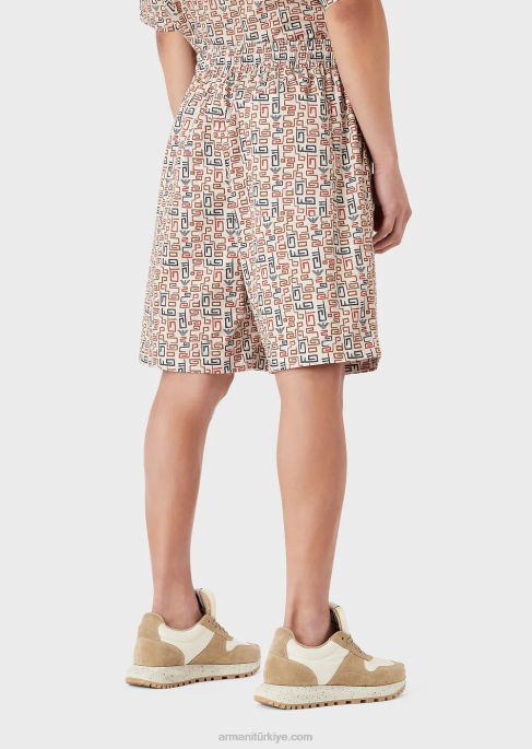 erkekler Armani sürdürülebilir koleksiyon organik gabardinden büyük beden, boydan boya baskılı büzme ipli pano şortları model T8HD1518