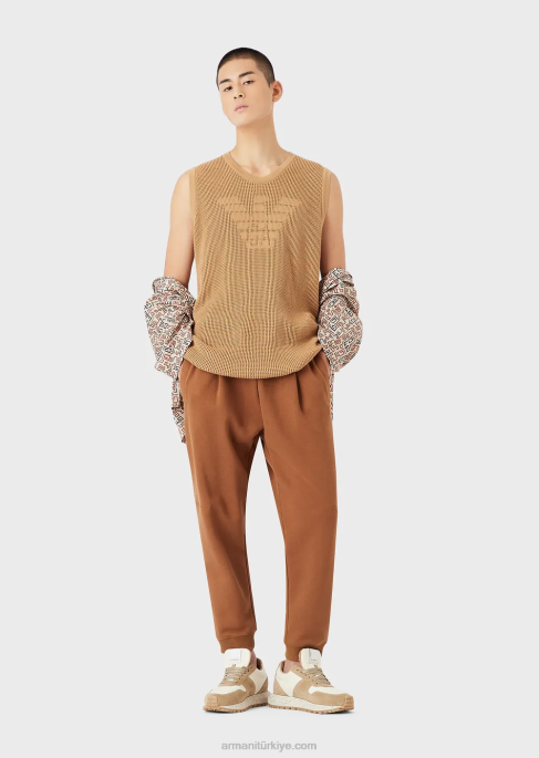 erkekler Armani sürdürülebilir koleksiyon pürüzsüz yüzeyli organik jarse polar jogger bej T8HD1435