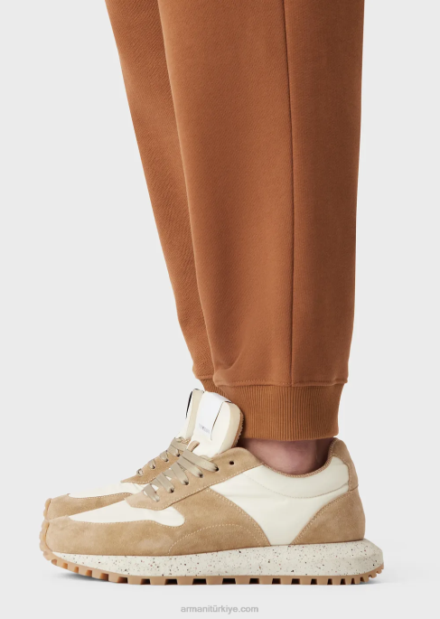 erkekler Armani sürdürülebilir koleksiyon pürüzsüz yüzeyli organik jarse polar jogger bej T8HD1435