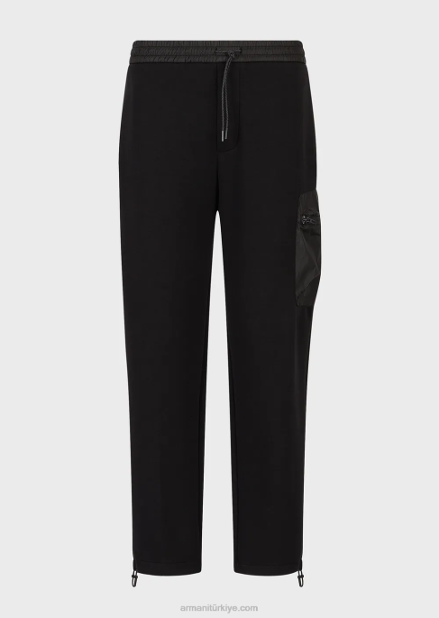 erkekler Armani seyahatin olmazsa olmazları çift jarse jogger pantolon siyah T8HD1384