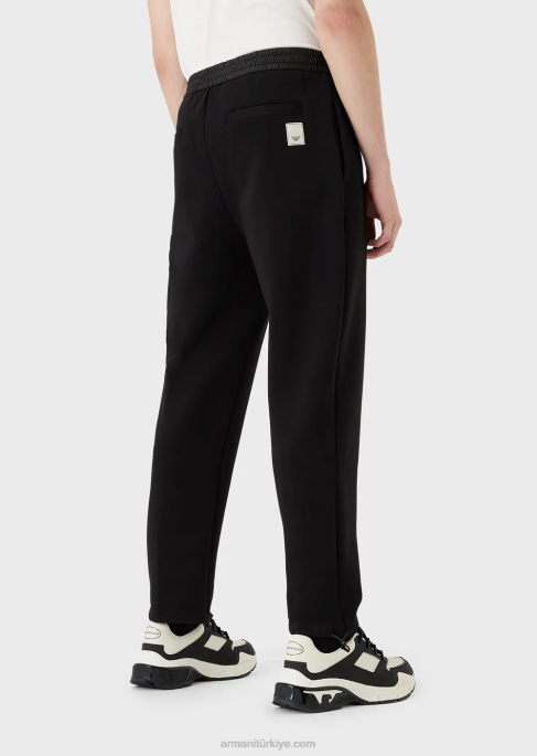 erkekler Armani seyahatin olmazsa olmazları çift jarse jogger pantolon siyah T8HD1384