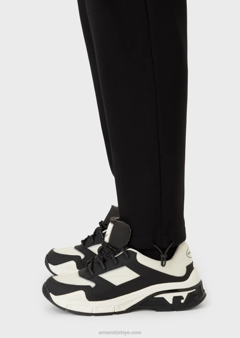 erkekler Armani seyahatin olmazsa olmazları çift jarse jogger pantolon siyah T8HD1384