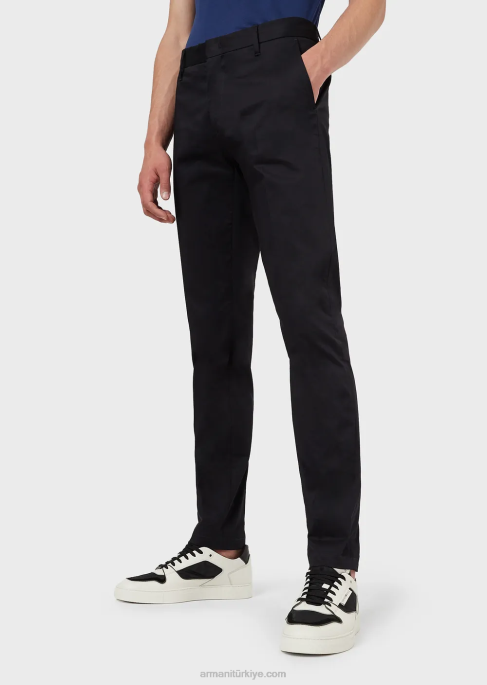 erkekler Armani streç pamuklu chinos lacivert T8HD1505