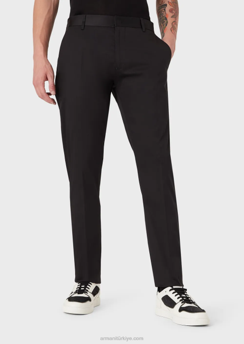 erkekler Armani streç pamuklu chinos siyah T8HD1506