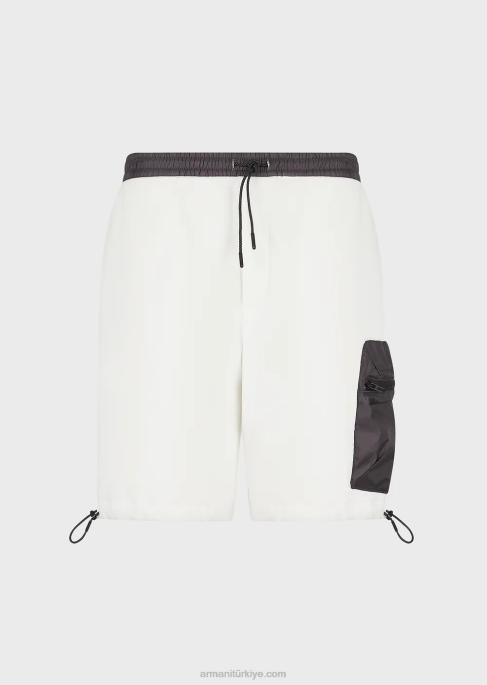 erkekler Armani travel essentials çift jarse büzme ipli şort beyaz T8HD1381