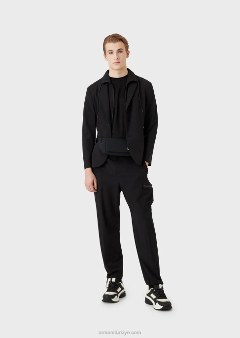 erkekler Armani travel essentials su tutmaz, iki yönlü streç teknik naylon pantolon siyah T8HD1386