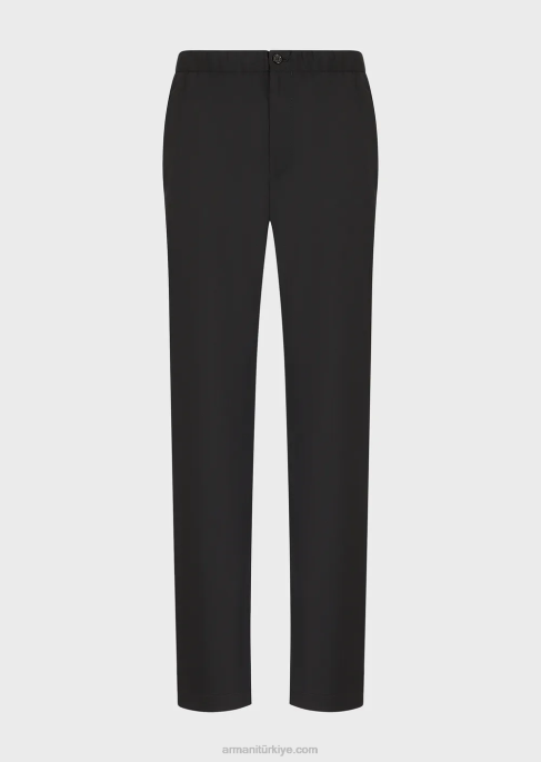 erkekler Armani ultra hafif işlenmemiş yünden elastik belli chinos siyah T8HD1448