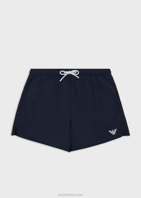 erkekler Armani büzgü ipli ve logo işlemeli deniz şortu lacivert T8HD989