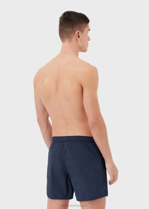 erkekler Armani büzgülü ve logo işlemeli mayo lacivert T8HD986