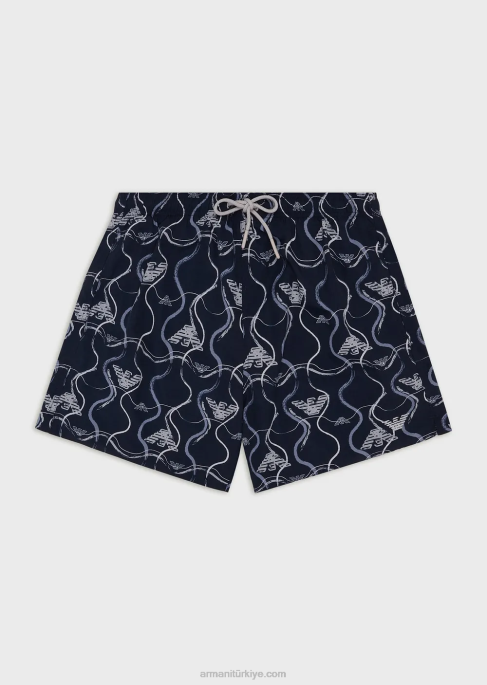 erkekler Armani büzme ipli ve grafik desenli mayo model T8HD983