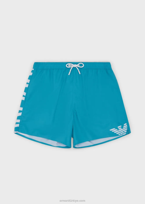 erkekler Armani büzme ipli ve kalın logolu geri dönüştürülmüş kumaş mayo masmavi T8HD998