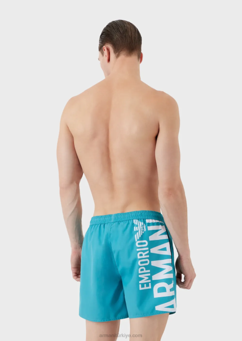 erkekler Armani büzme ipli ve kalın logolu geri dönüştürülmüş kumaş mayo masmavi T8HD998