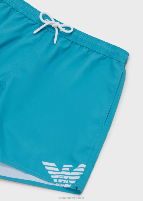 erkekler Armani büzme ipli ve kalın logolu geri dönüştürülmüş kumaş mayo masmavi T8HD998