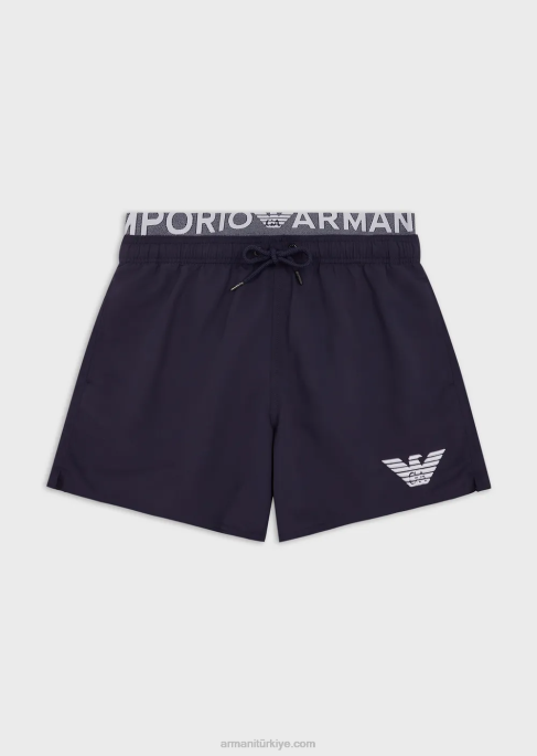 erkekler Armani büzme ipli ve logolu kemerli geri dönüştürülmüş kumaş mayo uçak T8HD994