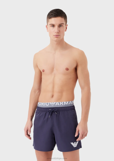 erkekler Armani büzme ipli ve logolu kemerli geri dönüştürülmüş kumaş mayo uçak T8HD994