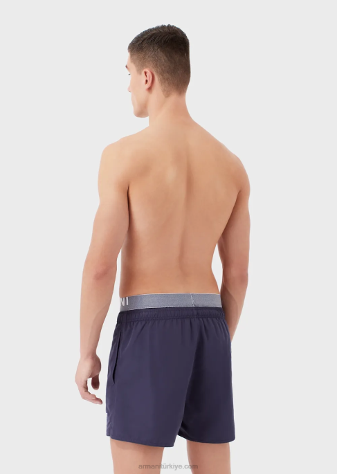 erkekler Armani büzme ipli ve logolu kemerli geri dönüştürülmüş kumaş mayo uçak T8HD994