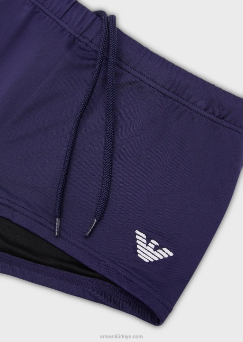 erkekler Armani kartal işlemeli geri dönüştürülmüş mikrofiber kare bacaklı mayo uçak T8HD1002