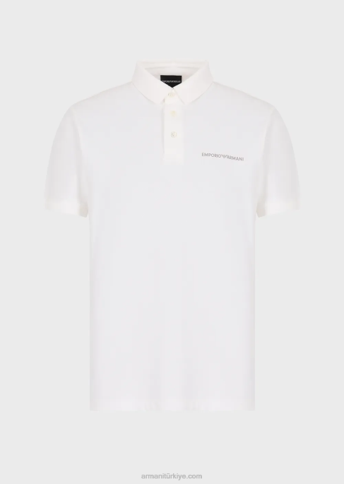 erkekler Armani Büyük boy grafik baskılı ve logolu jarse polo tişört beyaz T8HD1529