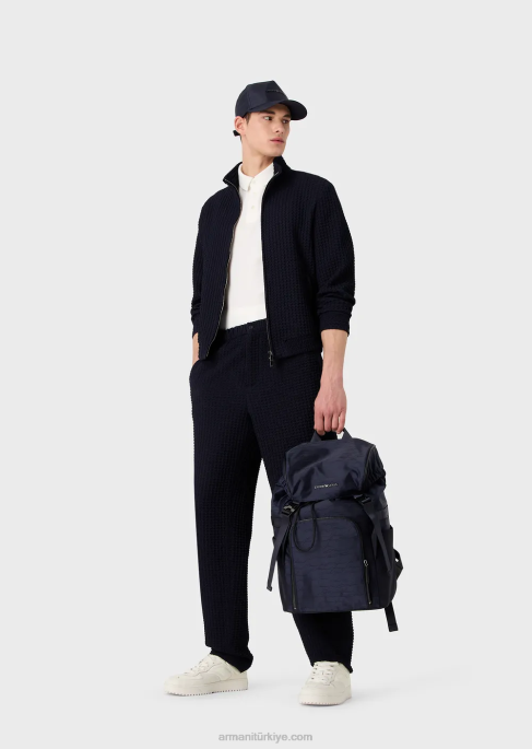 erkekler Armani Büyük boy grafik baskılı ve logolu jarse polo tişört beyaz T8HD1529