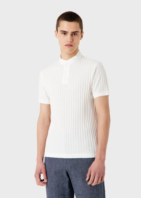 erkekler Armani Tamamı jakar motifli guru yakalı jarse polo tişört beyaz T8HD1545