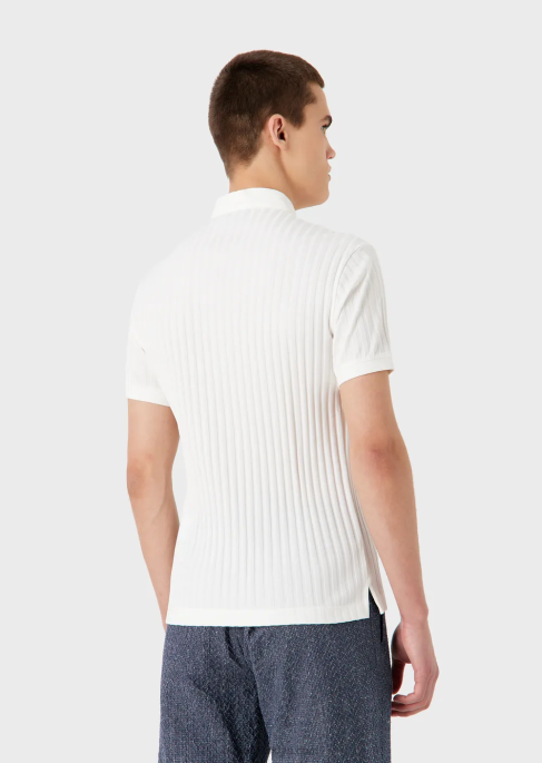 erkekler Armani Tamamı jakar motifli guru yakalı jarse polo tişört beyaz T8HD1545