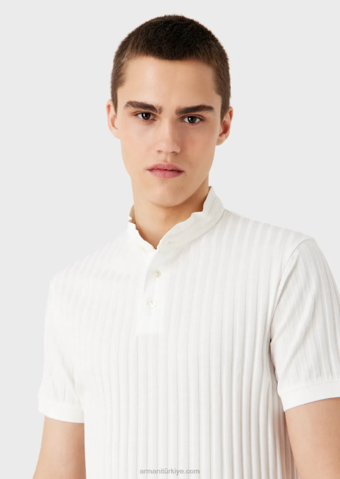 erkekler Armani Tamamı jakar motifli guru yakalı jarse polo tişört beyaz T8HD1545