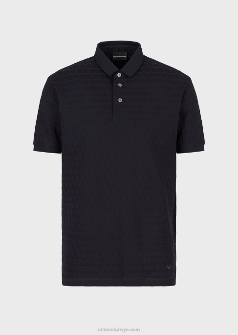 erkekler Armani geometrik jakar motifli jarse polo gömlek lacivert T8HD1536