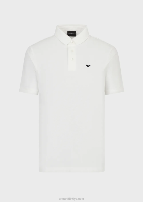 erkekler Armani jakar logolu jarse polo gömlek beyaz T8HD1532