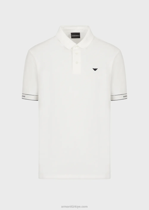 erkekler Armani jakar logolu jarse polo gömlek beyaz logo T8HD1531